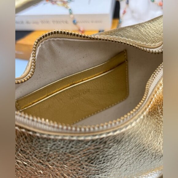 🆕 OROTON 🧿 NWT Clara Mini Convertible Crossbody Bag, Crinkle Gold Leather - Picture 7 of 15